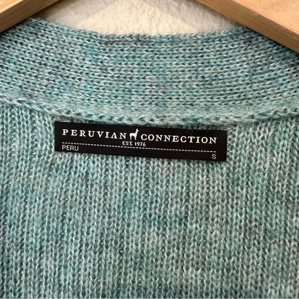 Peruvian Connection Ribbed Boyfriend Cardian in Teal - Picture 5 of 9